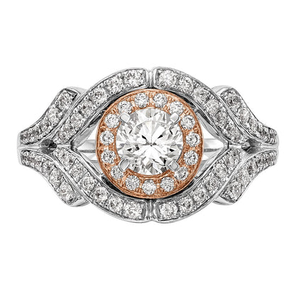 14K Two tone Peg Set Simulated Diamond Halo Engagement Ring