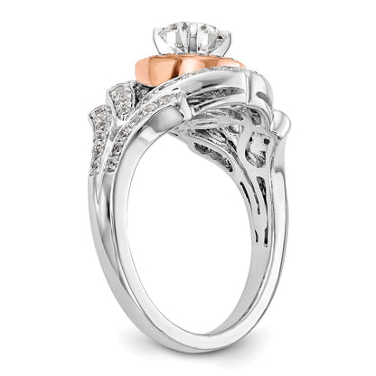 14K Two tone Peg Set Simulated Diamond Halo Engagement Ring