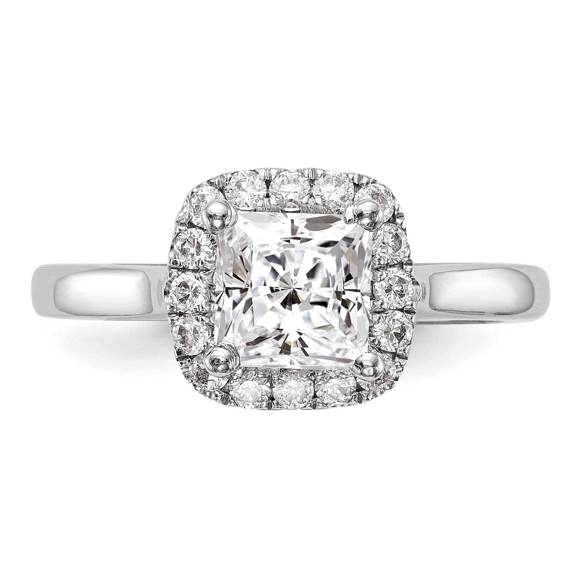 Platinum Princess Diamond Semi Mount Cushion Halo Engagement Ring