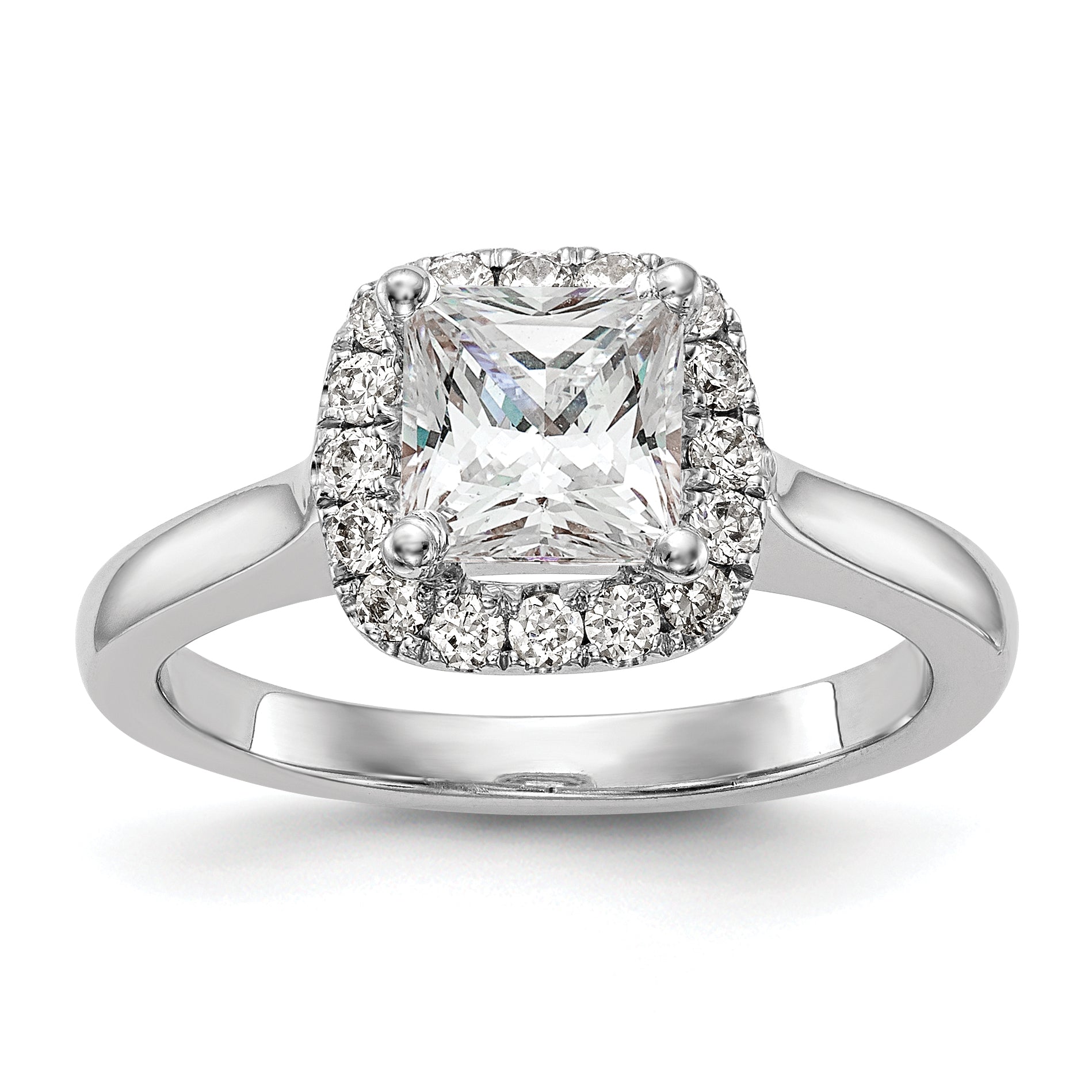 Platinum Princess Diamond Semi Mount Cushion Halo Engagement Ring