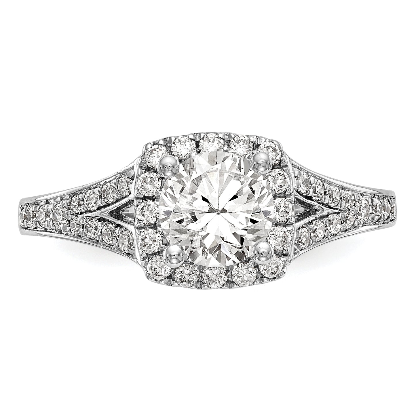 14k White Gold 3/8 Ct. Lab Grown Diamond VS/SI+ G+ 1 Ct. Center Round Halo Engagement Ring