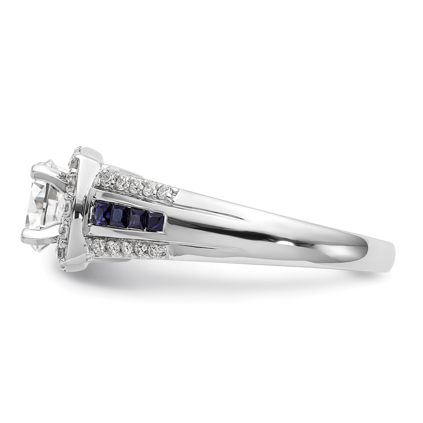 14k White Gold 1/3 Ct. Lab Grown Diamond VS/SI+ G+ and Lab Created Blue Sapphire Peg Set Engagement Ring