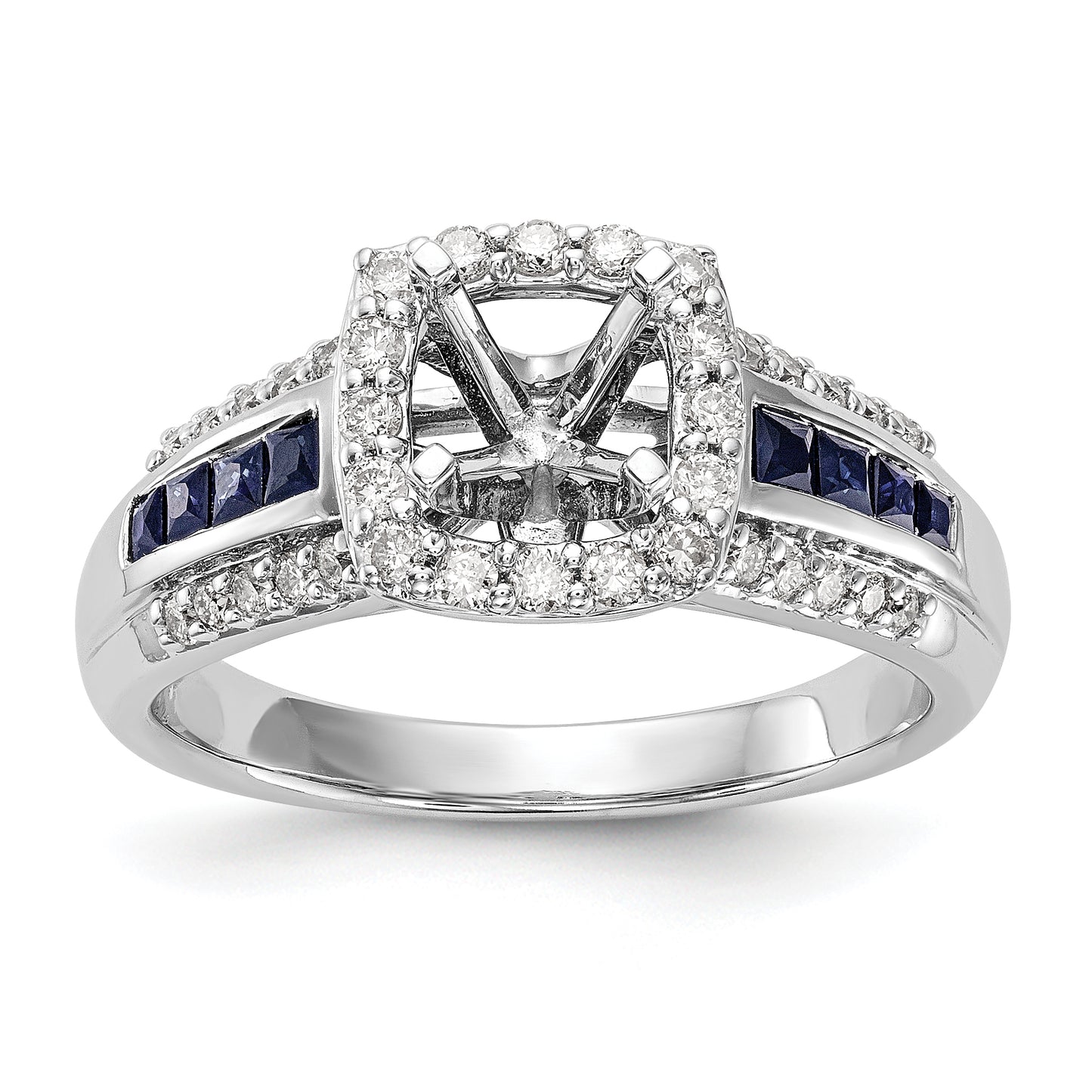 14k White Gold 1/3 Ct. Lab Grown Diamond VS/SI+ G+ and Lab Created Blue Sapphire Peg Set Engagement Ring