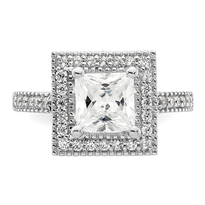 14K White Gold Halo Plus (Holds 2 Carat (7.5mm) Princess Center) 1/3 Diamond Semi Mount Engagement Ring