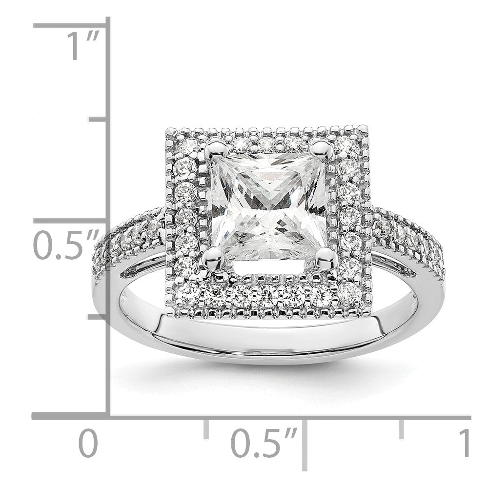 14K White Gold Halo Plus (Holds 2 Carat (7.5mm) Princess Center) 1/3 Diamond Semi Mount Engagement Ring