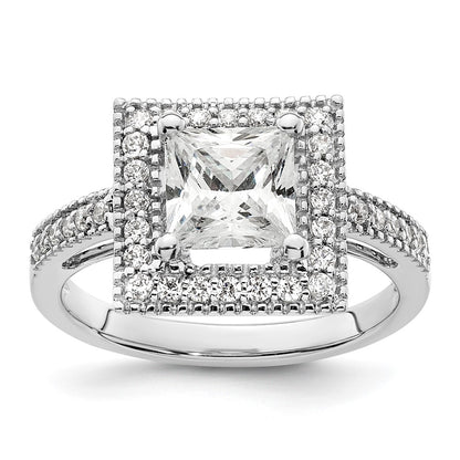 14K White Gold Halo Plus (Holds 2 Carat (7.5mm) Princess Center) 1/3 Diamond Semi Mount Engagement Ring