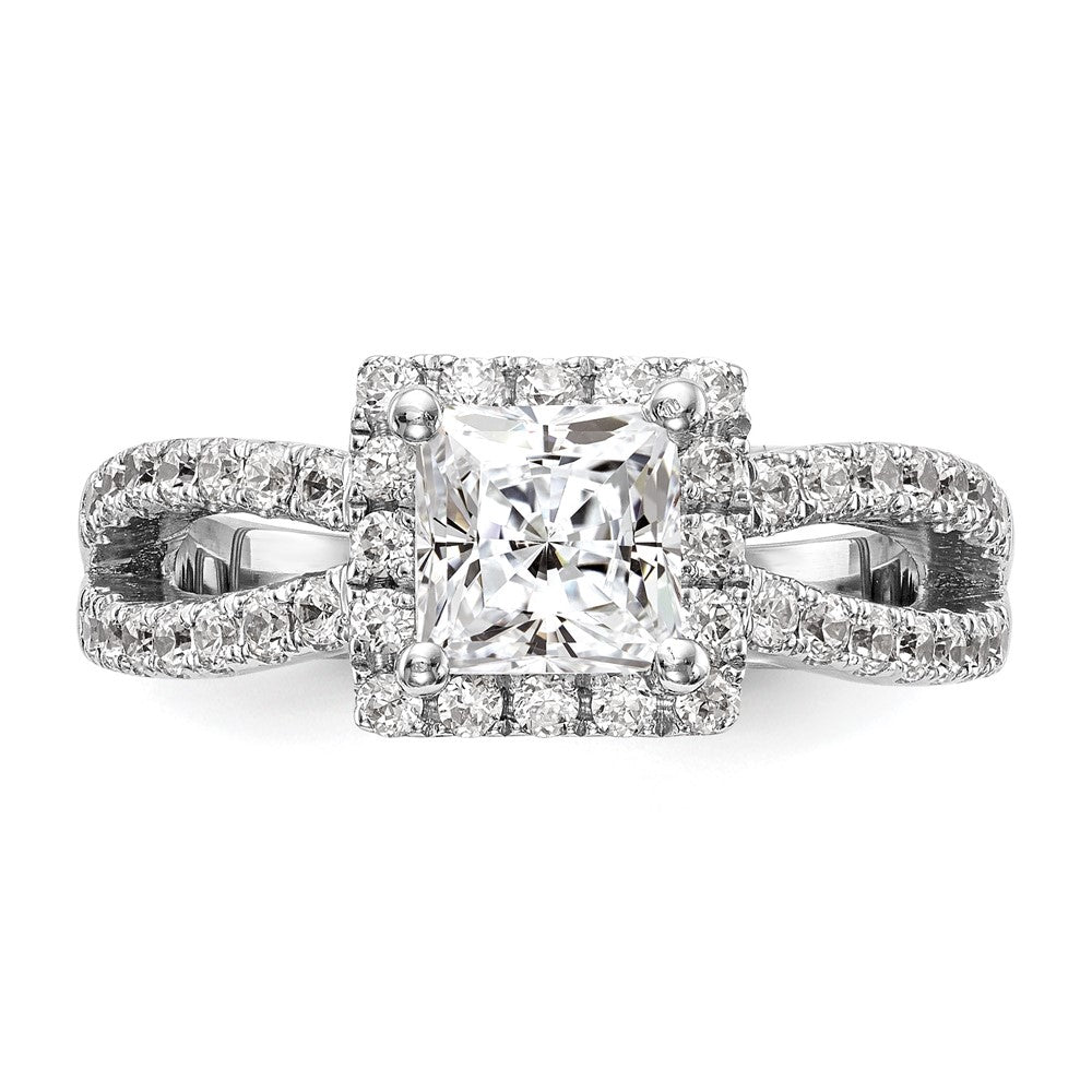 14K White Gold True Origin 3/4 Carat Lab Grown Diamond Vs/Si D E F Semi Mount Princess Halo Engagement Ring