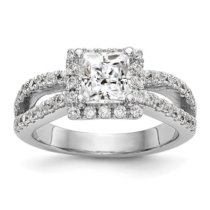 14K White Gold True Origin 3/4 Carat Lab Grown Diamond Vs/Si D E F Semi Mount Princess Halo Engagement Ring