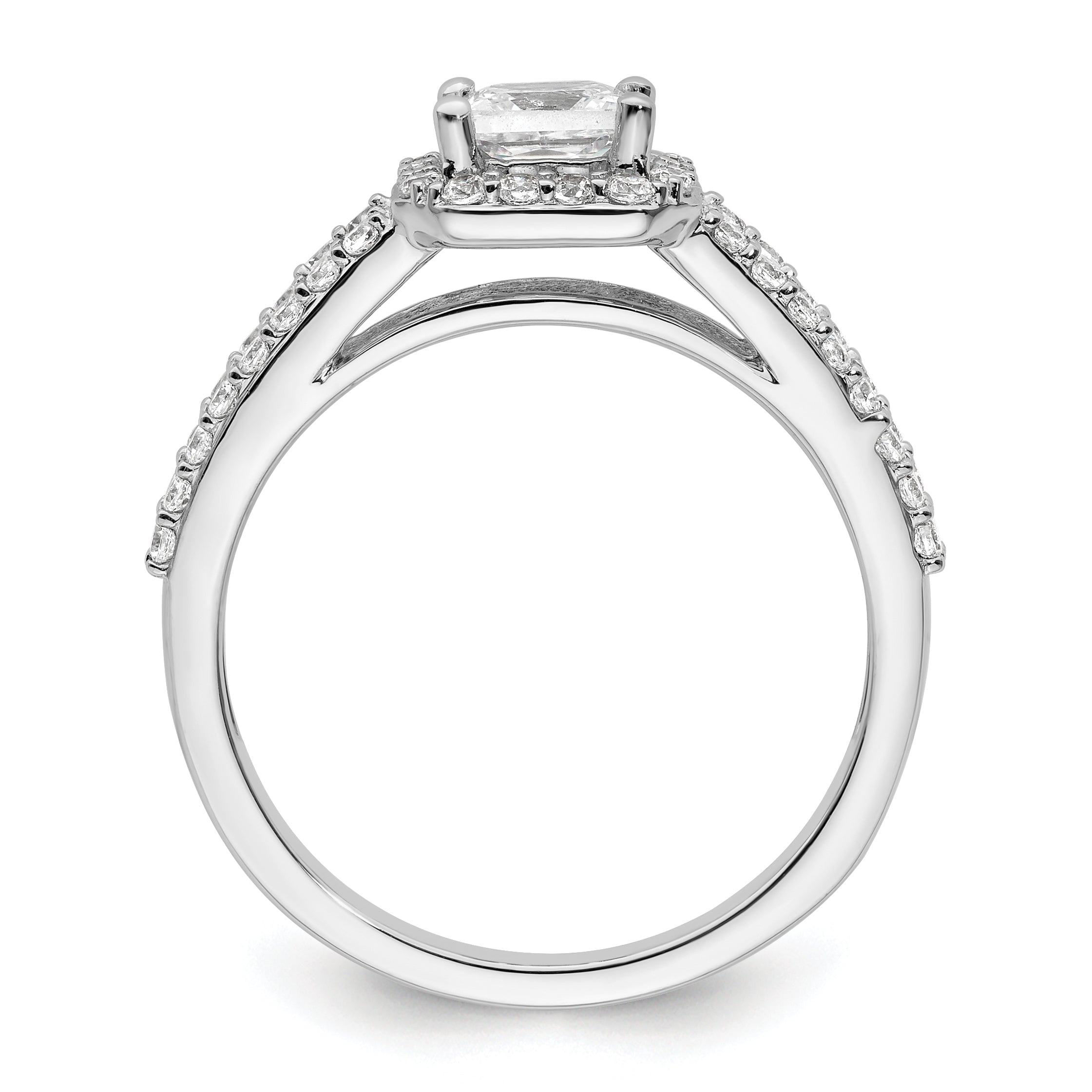 14K White Gold Halo Plus (Holds 1/2 Carat (4.5mm) Princess Center) Diamond Semi Mount Engagement Ring