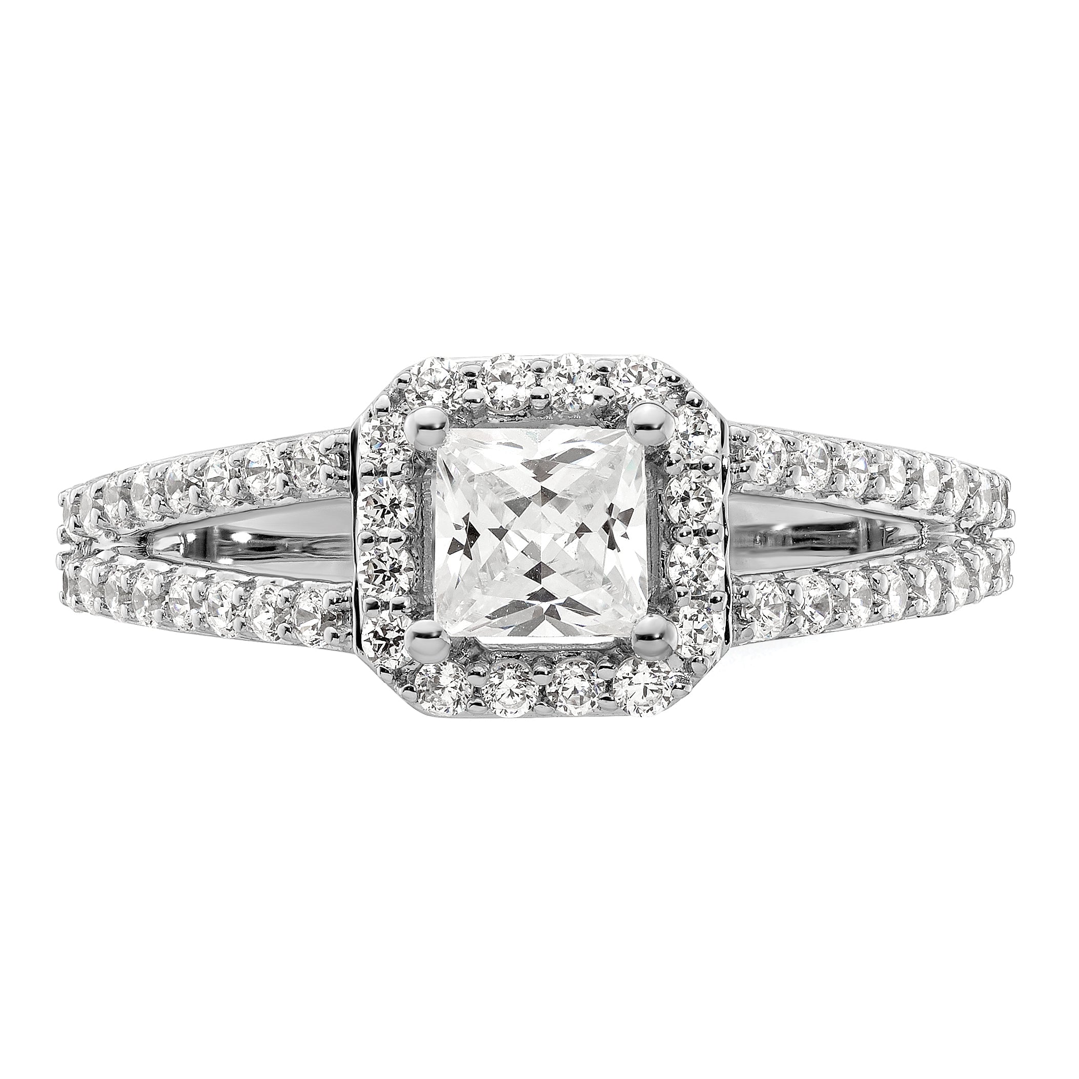 14K White Gold Halo Plus (Holds 1/2 Carat (4.5mm) Princess Center) Diamond Semi Mount Engagement Ring