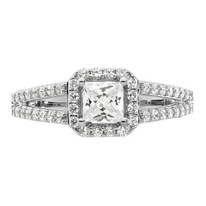14K White Gold Halo Plus (Holds 1/2 Carat (4.5mm) Princess Center) Diamond Semi Mount Engagement Ring