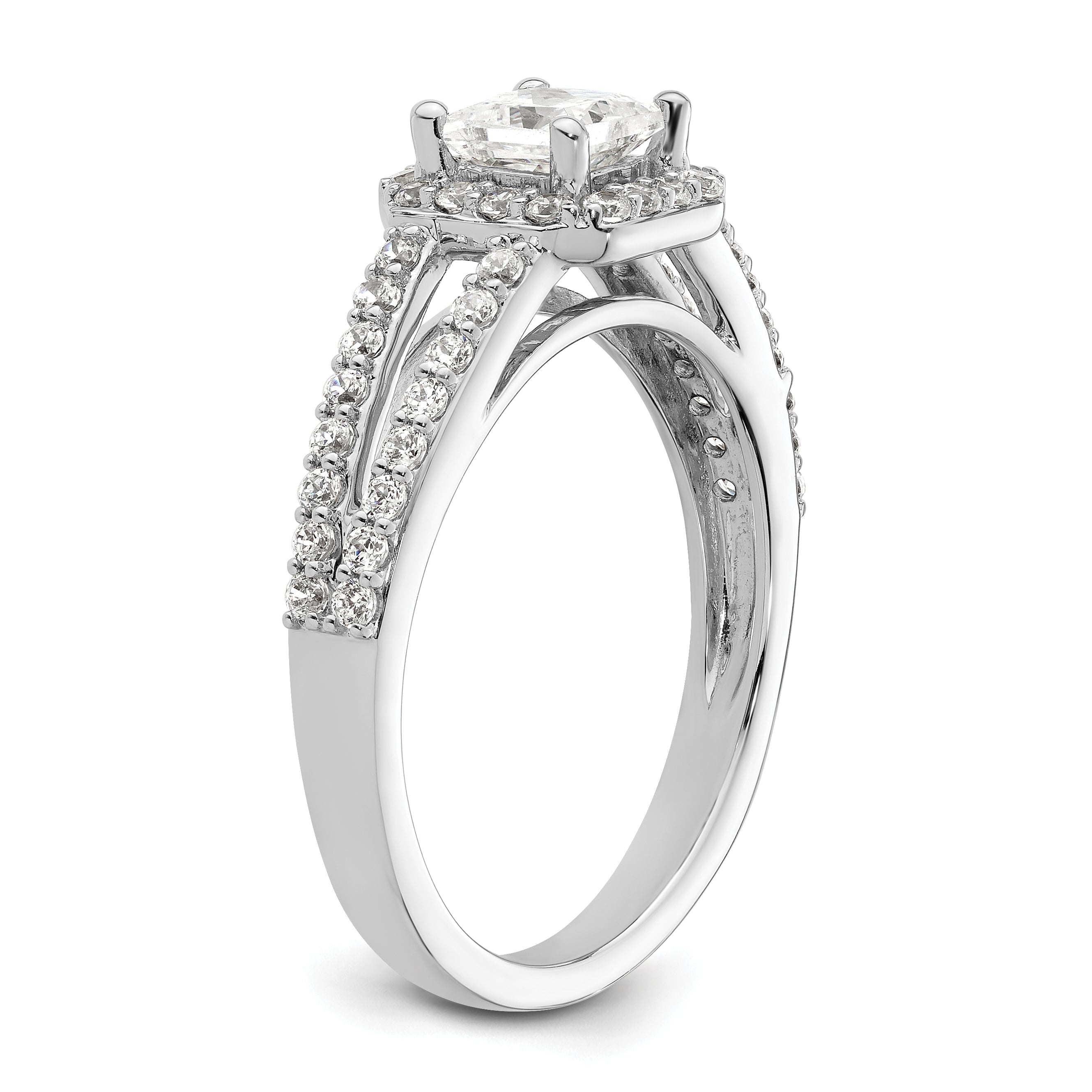 14K White Gold Halo Plus (Holds 1/2 Carat (4.5mm) Princess Center) Diamond Semi Mount Engagement Ring
