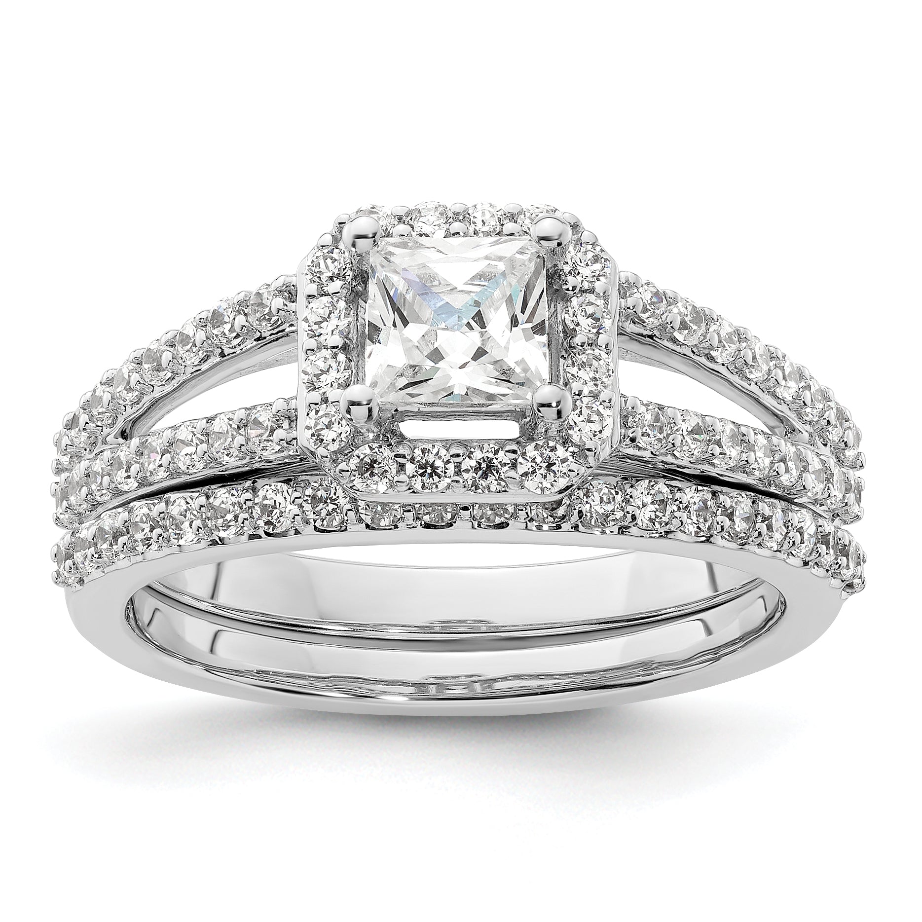 14K White Gold Halo Plus (Holds 1/2 Carat (4.5mm) Princess Center) Diamond Semi Mount Engagement Ring