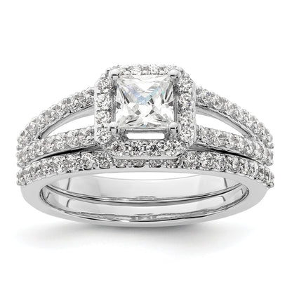 14K White Gold Halo Plus (Holds 1/2 Carat (4.5mm) Princess Center) Diamond Semi Mount Engagement Ring