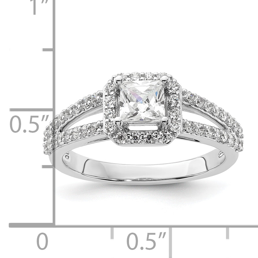 14K White Gold Halo Plus (Holds 1/2 Carat (4.5mm) Princess Center) Diamond Semi Mount Engagement Ring