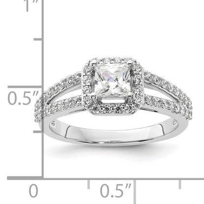 14K White Gold Halo Plus (Holds 1/2 Carat (4.5mm) Princess Center) Diamond Semi Mount Engagement Ring