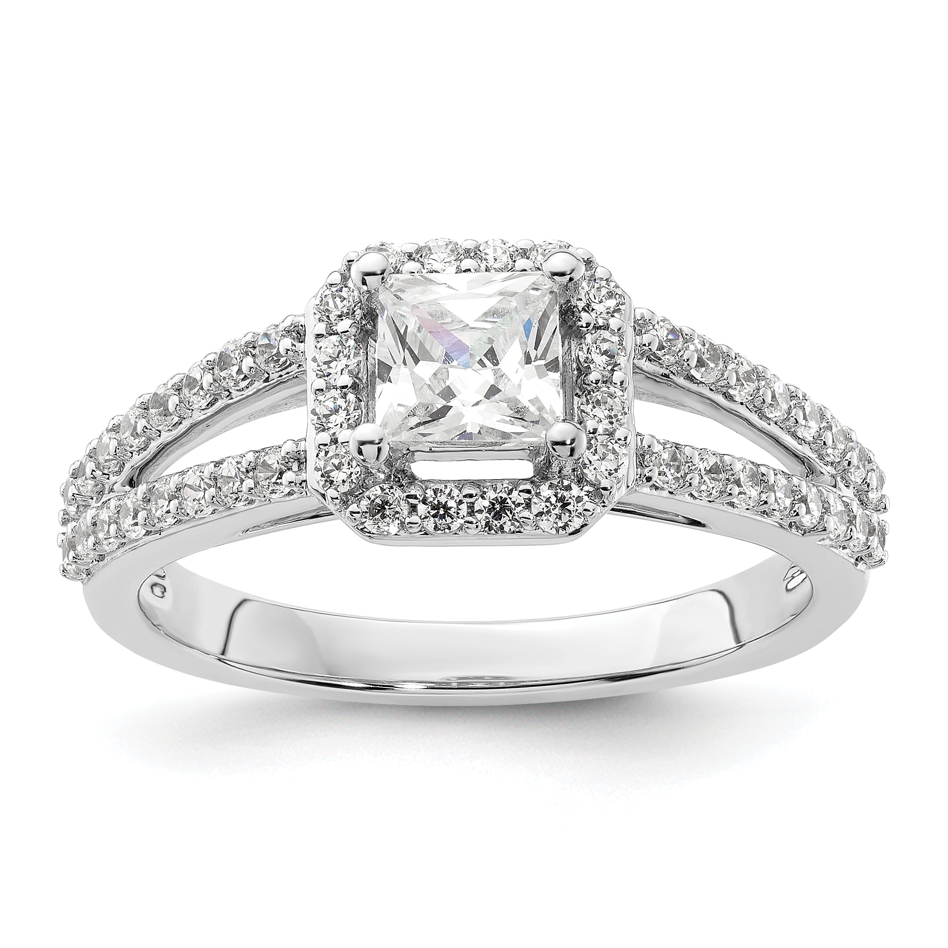 14K White Gold Halo Plus (Holds 1/2 Carat (4.5mm) Princess Center) Diamond Semi Mount Engagement Ring