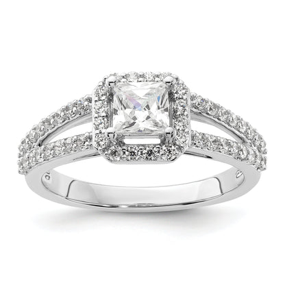 14K White Gold Halo Plus (Holds 1/2 Carat (4.5mm) Princess Center) Diamond Semi Mount Engagement Ring