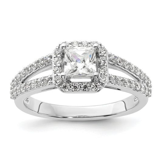 14K White Gold Halo Plus (Holds 1/2 Carat (4.5mm) Princess Center) Diamond Semi Mount Engagement Ring