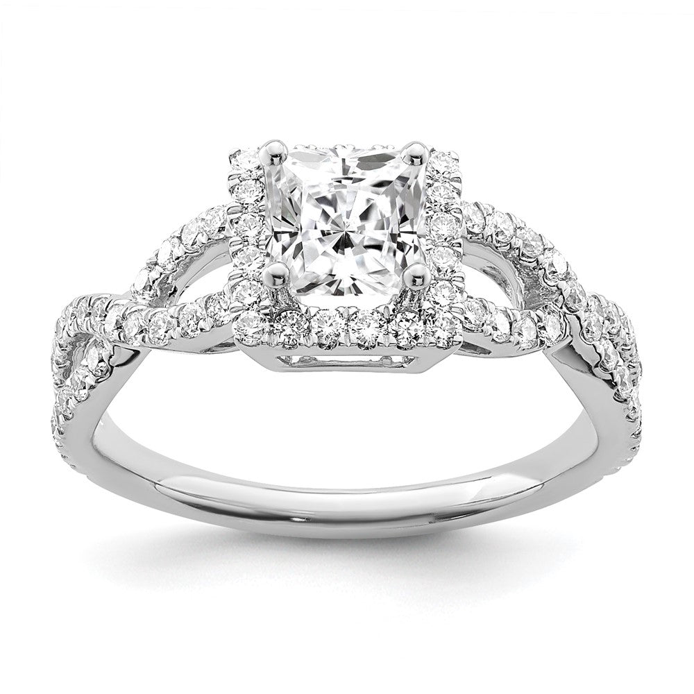 14K White Gold True Origin 1/2 Carat Lab Grown Diamond Vs/Si D E F Semi Mount Princess Halo Engagement Ring