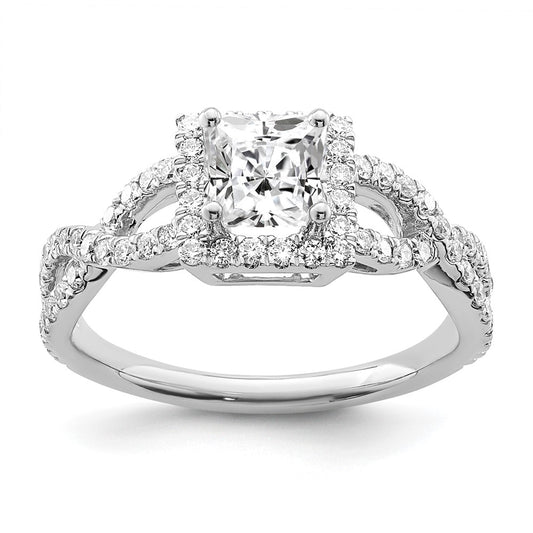14K White Gold True Origin 1/2 Carat Lab Grown Diamond Vs/Si D E F Semi Mount Princess Halo Engagement Ring