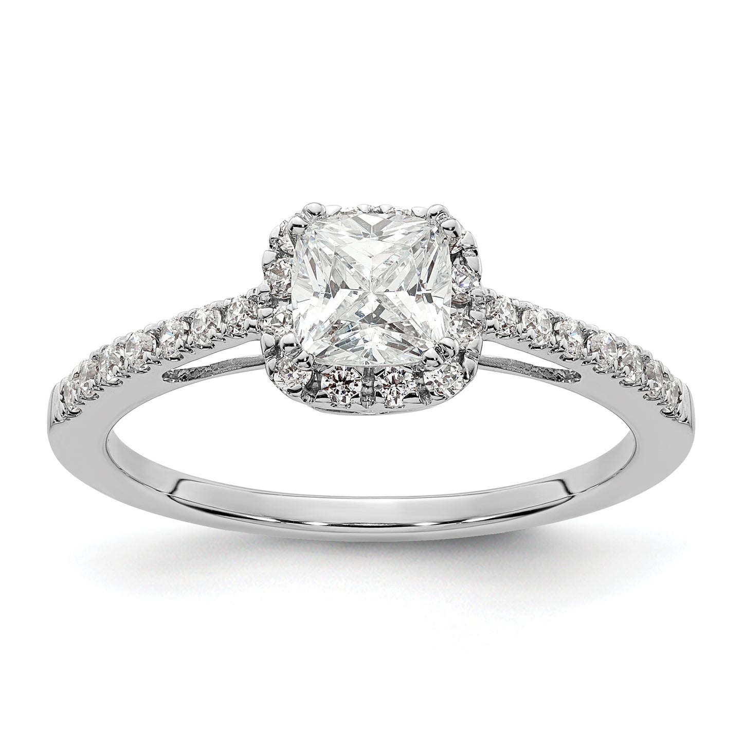 14k White Gold 1/4 Ct. Lab Grown Diamond VS/SI+ G+ 3/4 Ct. Center Cushion Engagement Ring