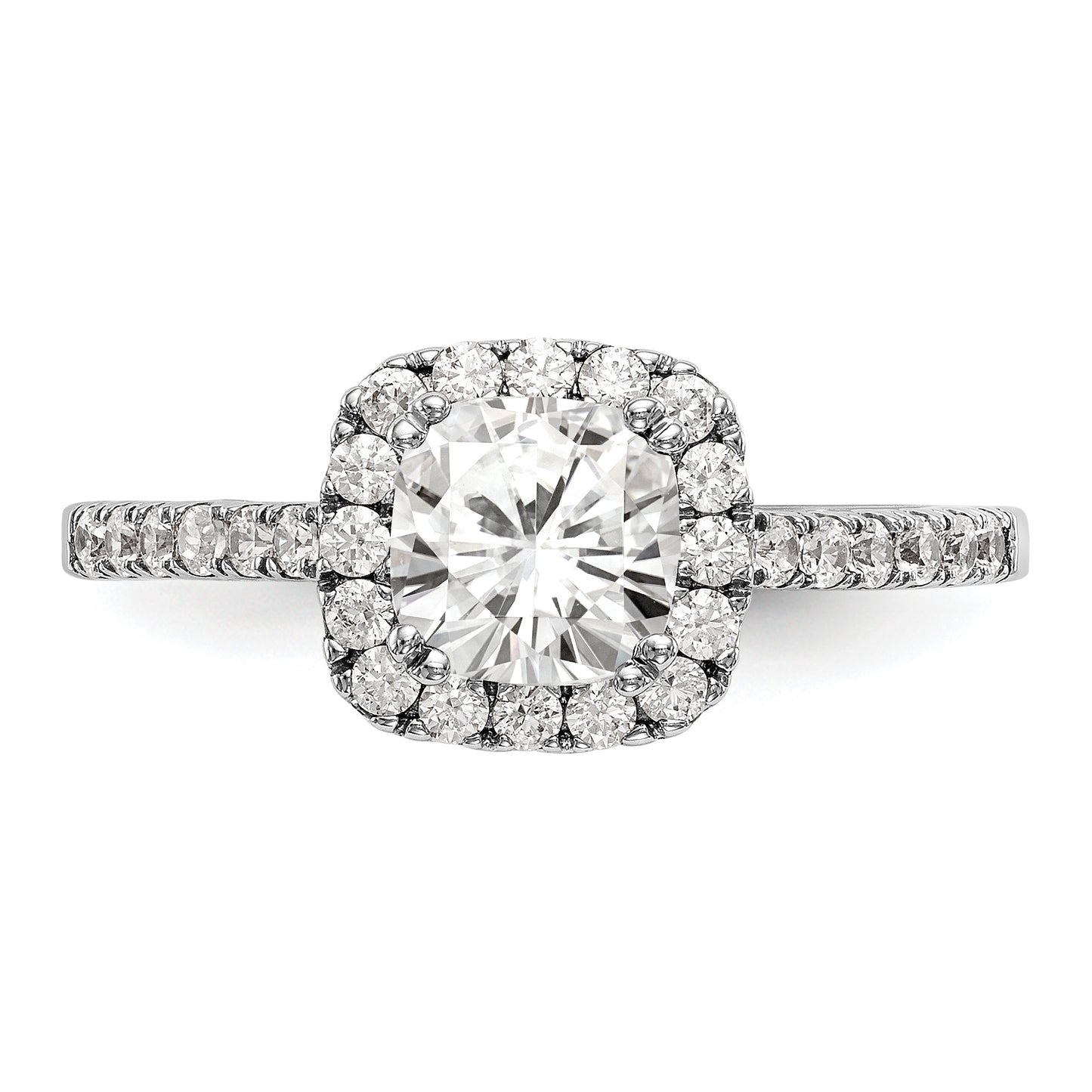 14k White Gold 3/8 Ct. Lab Grown Diamond VS/SI+ G+ 7/8 Ct. Center Cushion Engagement Ring