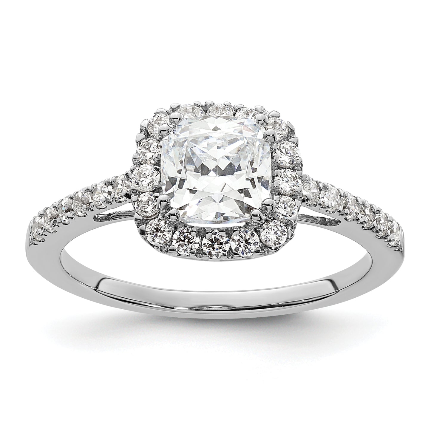 14k White Gold 3/8 Ct. Lab Grown Diamond VS/SI+ G+ 7/8 Ct. Center Cushion Engagement Ring