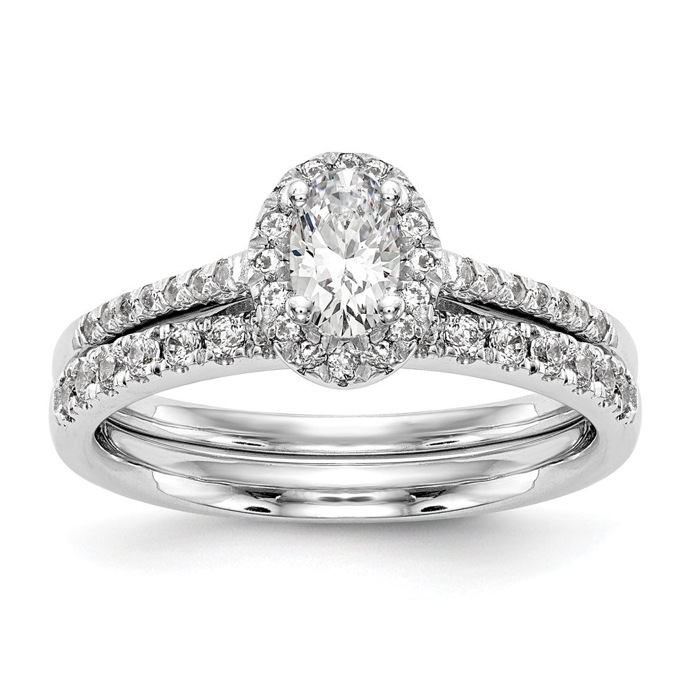 14k White Gold 1/2 Ct. Lab Grown Diamond VS/SI+ G+ 1 Ct. Center Oval Semi Mount Halo Engagement Ring