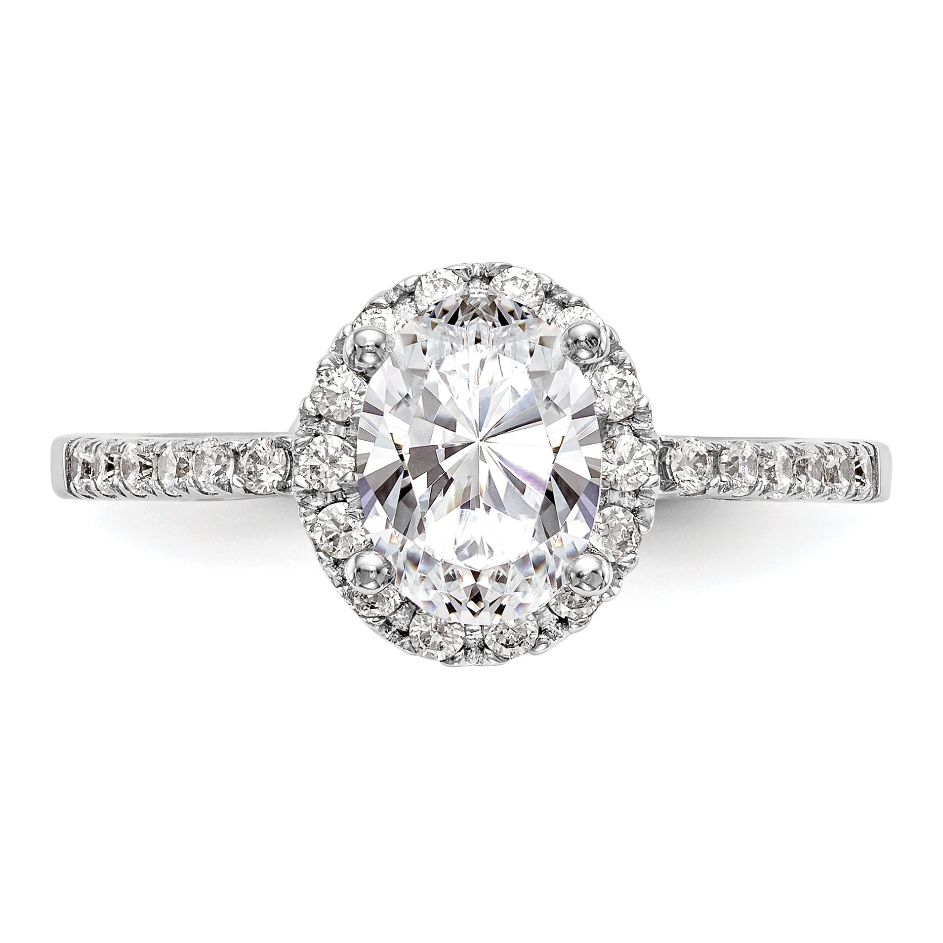 14K White Gold Halo Plus (Holds 1 Carat (7X5mm) Oval Center) 1/4 Diamond Semi Mount Engagement Ring