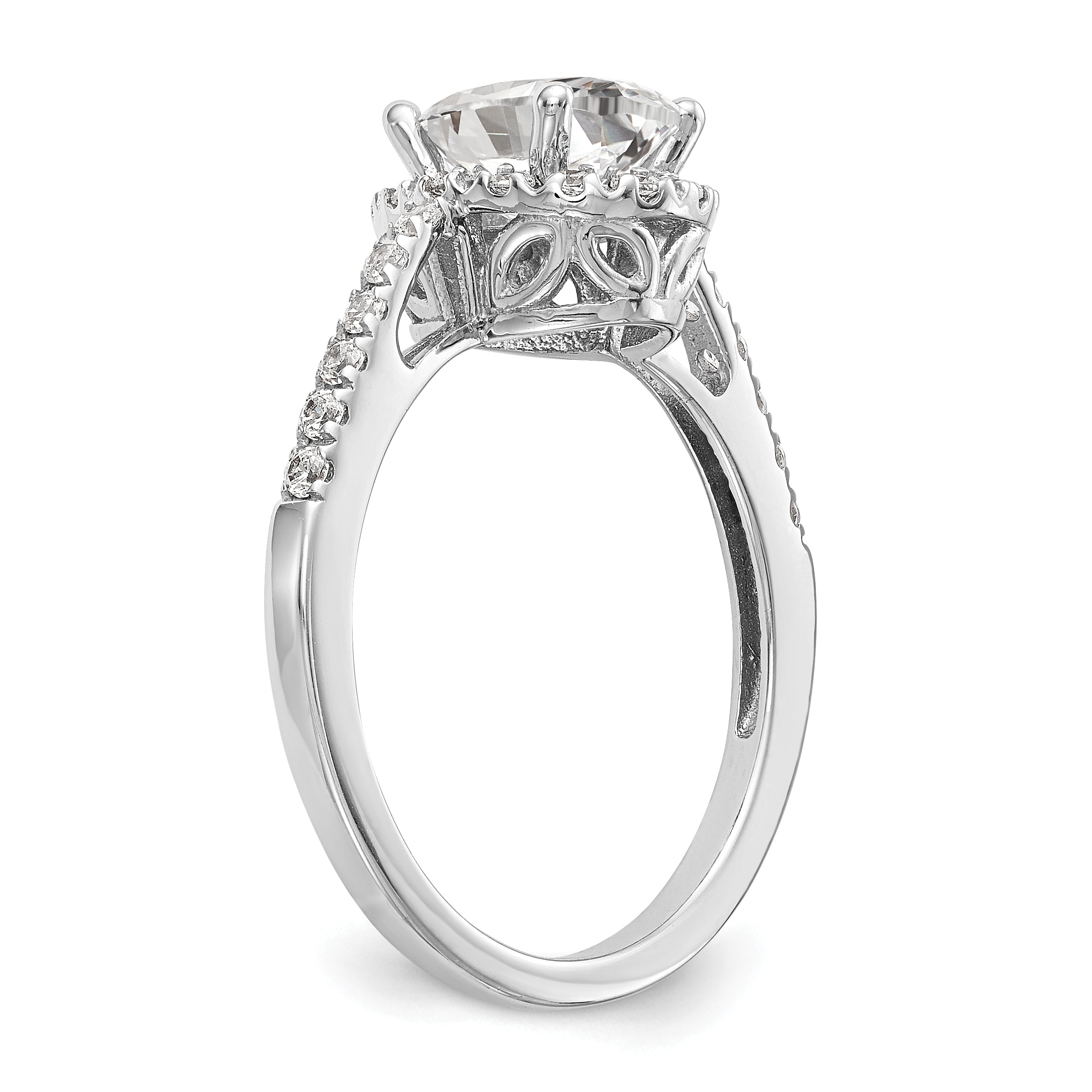 14K White Gold Halo Plus (Holds 1 Carat (7X5mm) Oval Center) 1/4 Diamond Semi Mount Engagement Ring