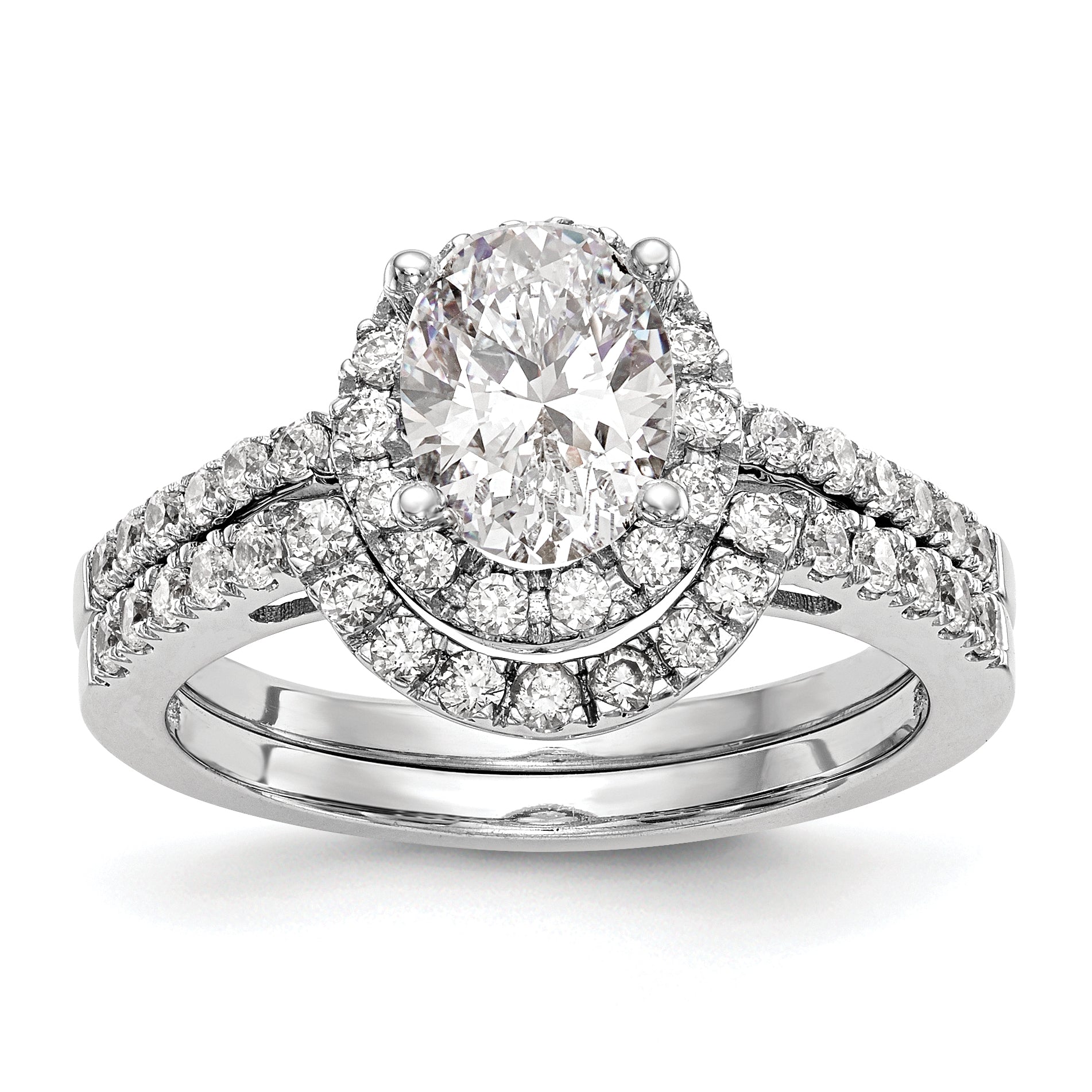 14K White Gold Halo Plus (Holds 1 Carat (7X5mm) Oval Center) 1/4 Diamond Semi Mount Engagement Ring