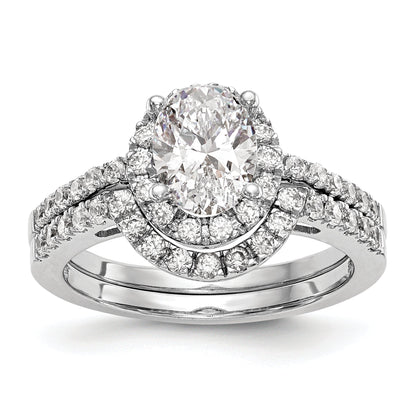 14K White Gold Halo Plus (Holds 1 Carat (7X5mm) Oval Center) 1/4 Diamond Semi Mount Engagement Ring