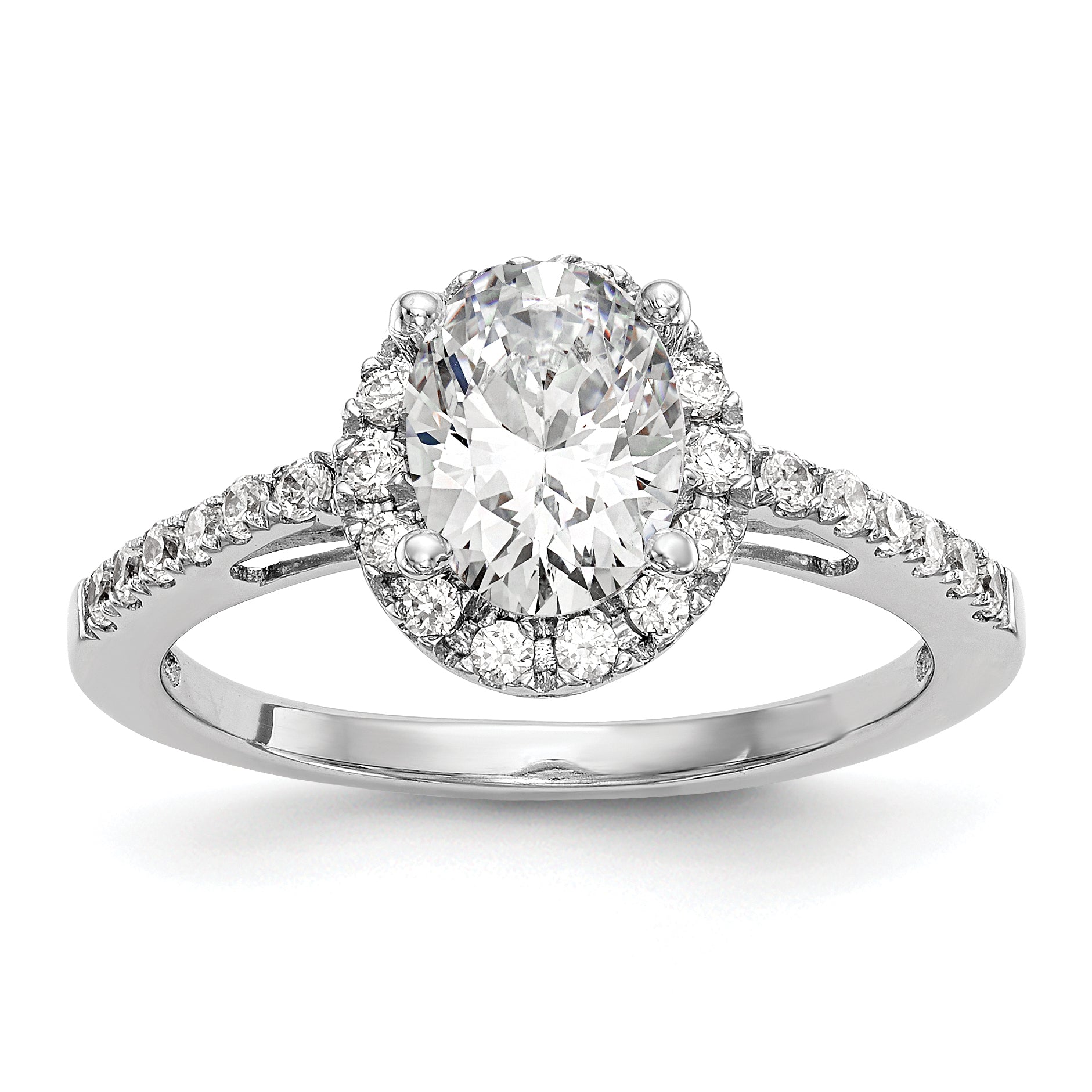 14K White Gold Halo Plus (Holds 1 Carat (7X5mm) Oval Center) 1/4 Diamond Semi Mount Engagement Ring