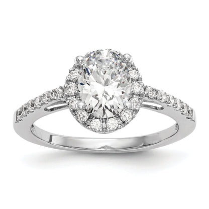 14K White Gold Halo Plus (Holds 1 Carat (7X5mm) Oval Center) 1/4 Diamond Semi Mount Engagement Ring