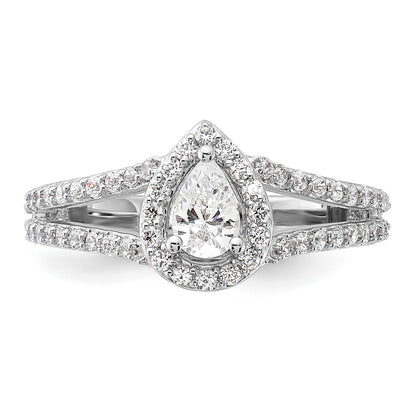 14K White Gold True Origin 5/8 Carat Lab Grown Diamond Vs/Si D E F Semi Mount Pear Halo Engagement Ring