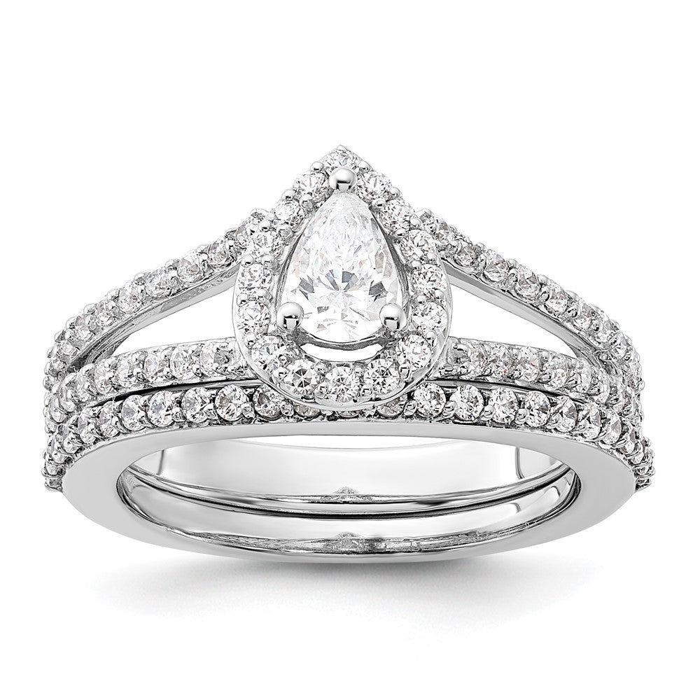 14K White Gold True Origin 5/8 Carat Lab Grown Diamond Vs/Si D E F Semi Mount Pear Halo Engagement Ring