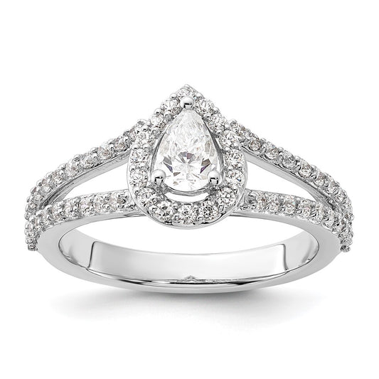 14K White Gold True Origin 5/8 Carat Lab Grown Diamond Vs/Si D E F Semi Mount Pear Halo Engagement Ring