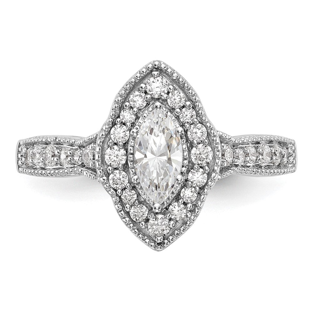 14K White Gold Halo Plus (Holds 3/8 Carat (7.0X3.5mm) Marquise Center) 1/3 Diamond Semi Mount Engagement Ring