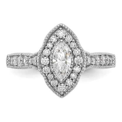 14K White Gold Halo Plus (Holds 3/8 Carat (7.0X3.5mm) Marquise Center) 1/3 Diamond Semi Mount Engagement Ring