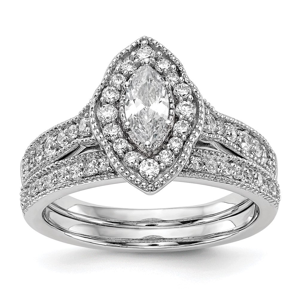 14K White Gold Halo Plus (Holds 3/8 Carat (7.0X3.5mm) Marquise Center) 1/3 Diamond Semi Mount Engagement Ring