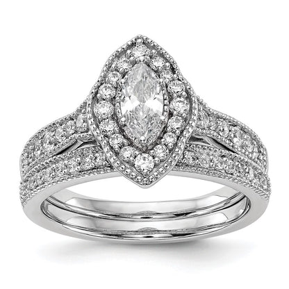 14K White Gold Halo Plus (Holds 3/8 Carat (7.0X3.5mm) Marquise Center) 1/3 Diamond Semi Mount Engagement Ring