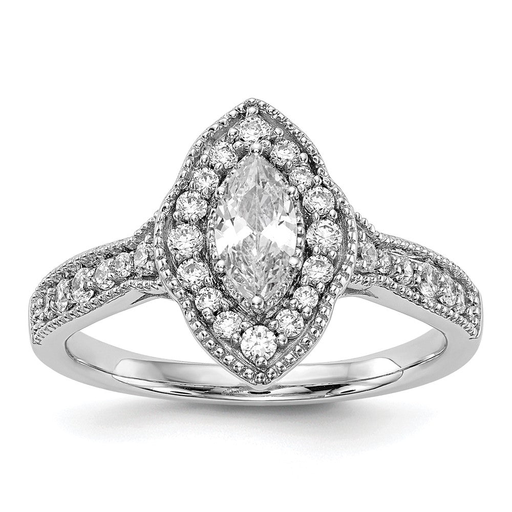 14K White Gold Halo Plus (Holds 3/8 Carat (7.0X3.5mm) Marquise Center) 1/3 Diamond Semi Mount Engagement Ring