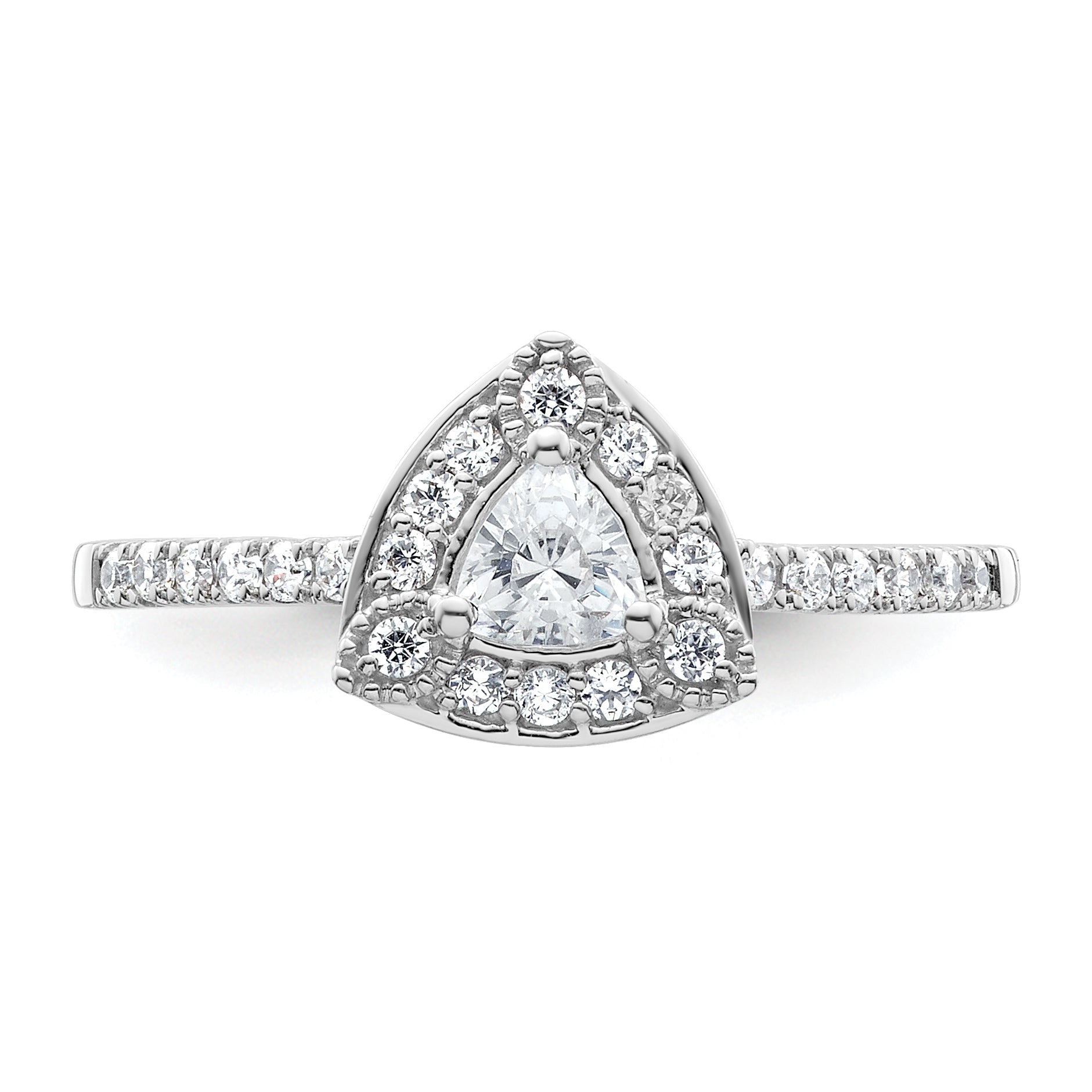 14K White Gold Halo Plus (Holds 1/4 Carat (4.00mm) Trillion Center) Diamond Semi Mount Engagement Ring