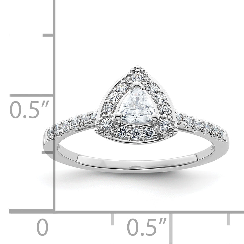 14K White Gold Halo Plus (Holds 1/4 Carat (4.00mm) Trillion Center) Diamond Semi Mount Engagement Ring