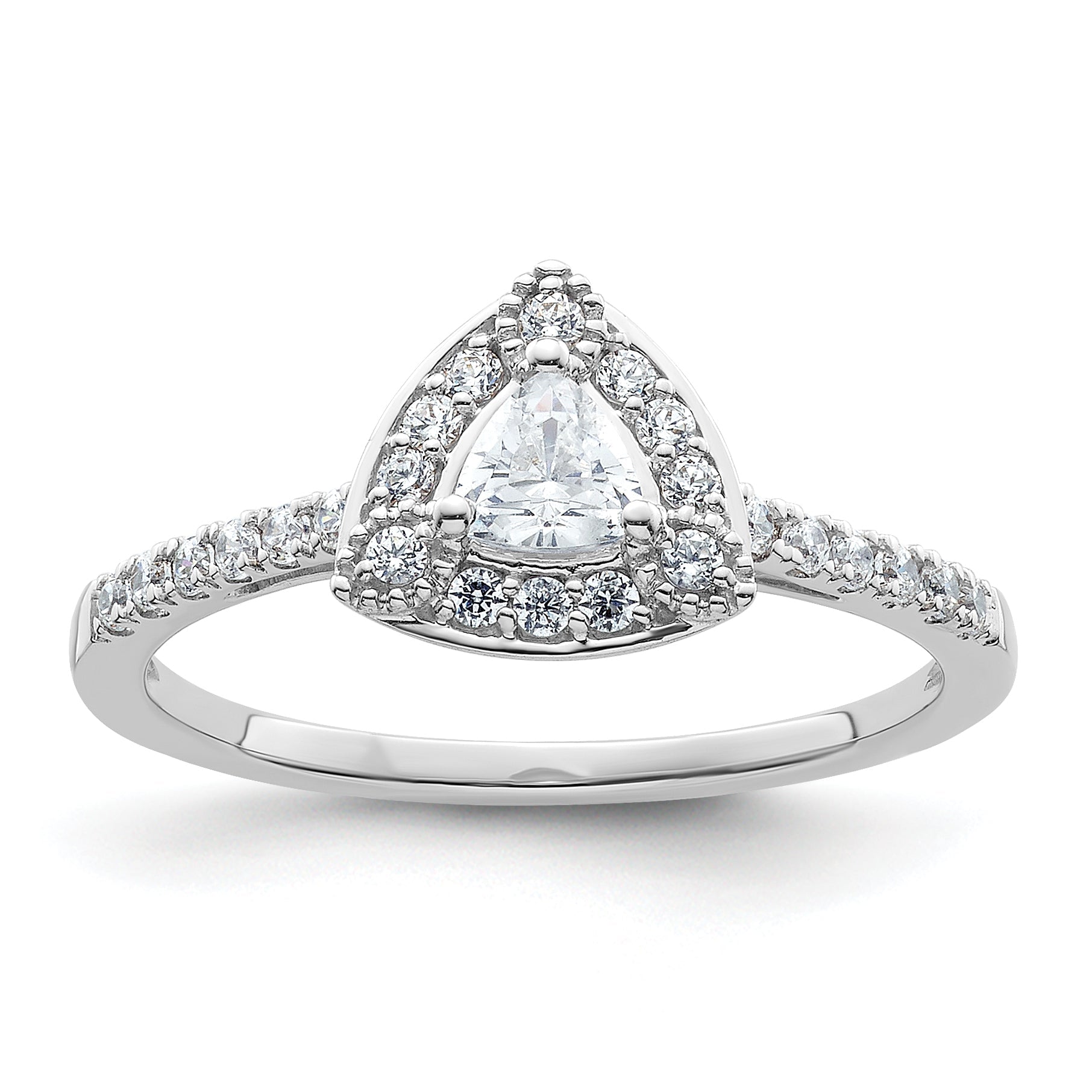 14K White Gold Halo Plus (Holds 1/4 Carat (4.00mm) Trillion Center) Diamond Semi Mount Engagement Ring