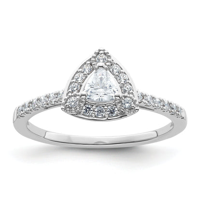 14K White Gold Halo Plus (Holds 1/4 Carat (4.00mm) Trillion Center) Diamond Semi Mount Engagement Ring