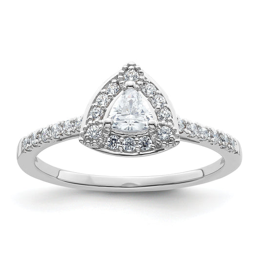 14K White Gold Halo Plus (Holds 1/4 Carat (4.00mm) Trillion Center) Diamond Semi Mount Engagement Ring