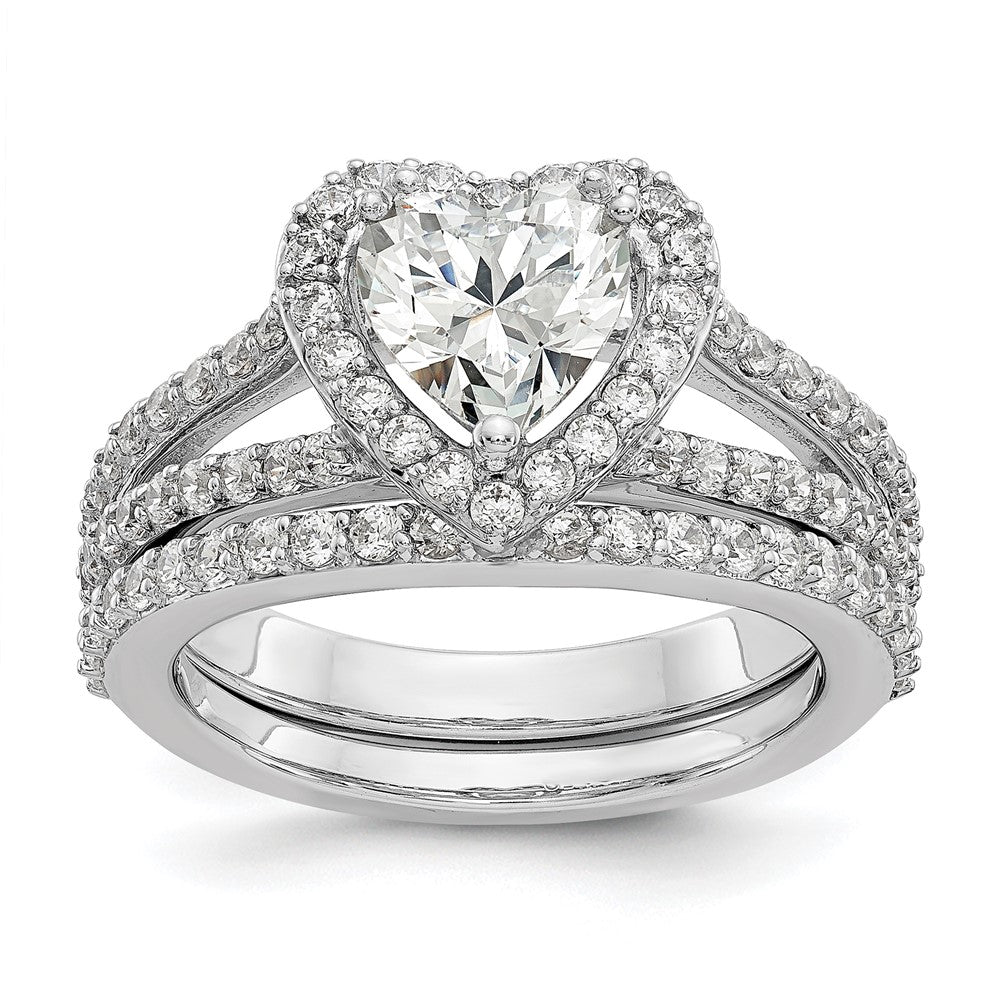 14K White Gold Halo Plus (Holds 1 Carat (6.6mm) Heart Center) 3/4 Diamond Semi Mount Engagement Ring
