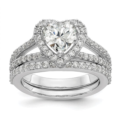 14K White Gold Halo Plus (Holds 1 Carat (6.6mm) Heart Center) 3/4 Diamond Semi Mount Engagement Ring